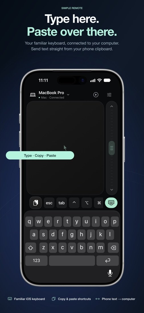 Keyboard screen with Escape, Tab and modifier keys above the iPhone keyboard